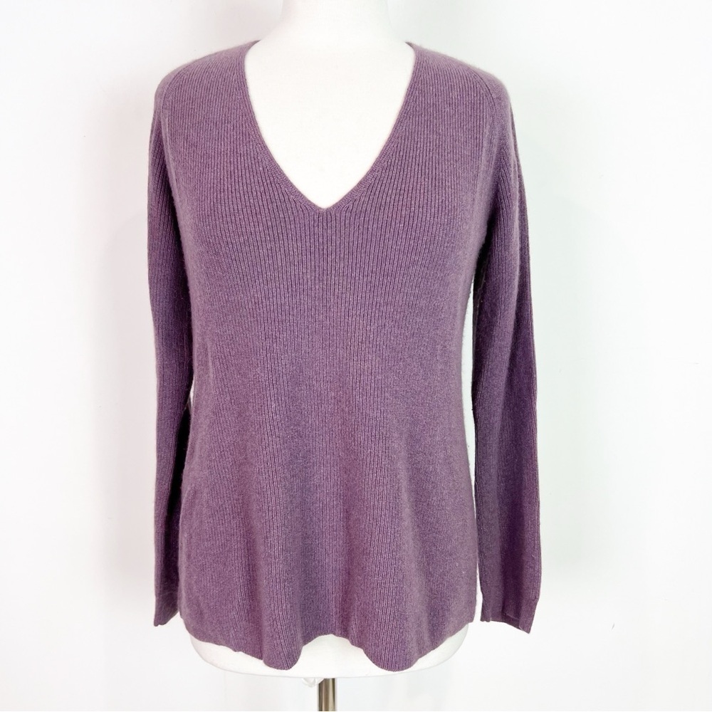 REBECCA MINKOFF CASHMERE PURPLE LONG SLEEVE RIBBED V-NECK SWEATER WOMENS SZ XS